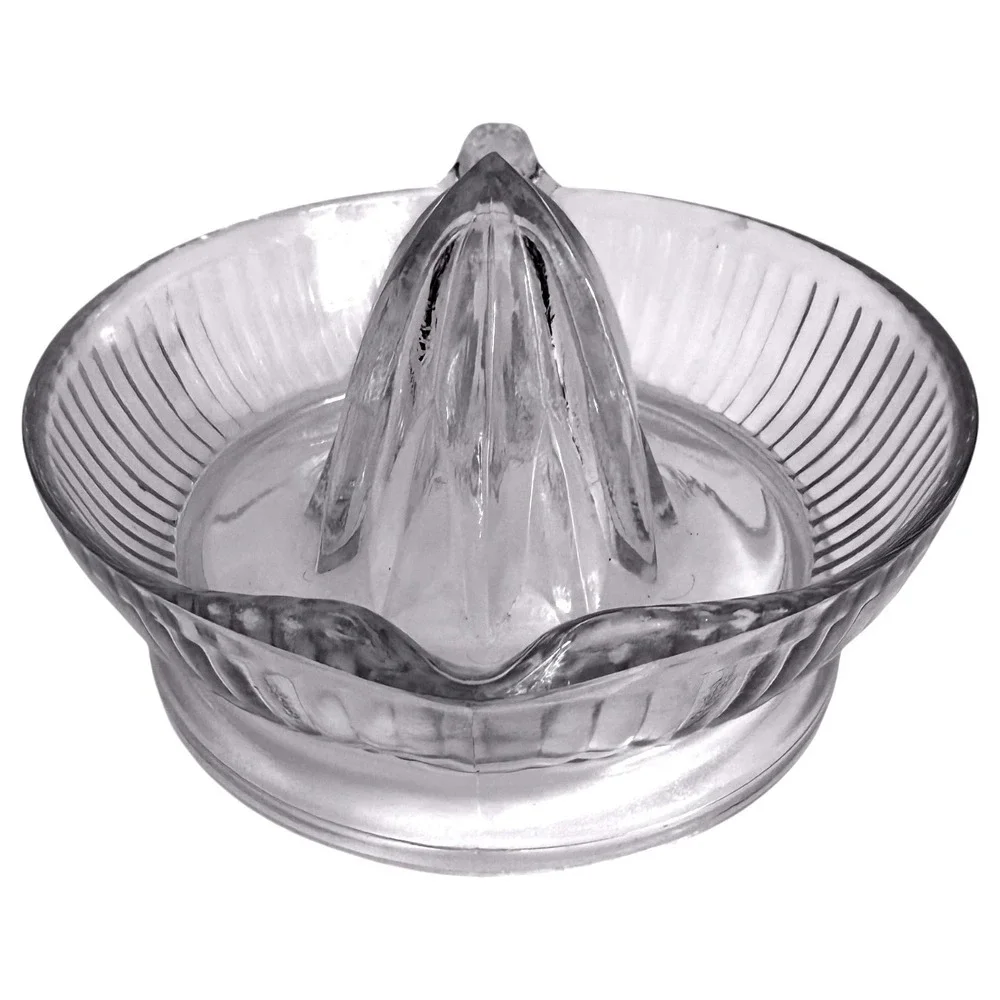 Vintage Clear Glass Reamer Citrus Juicer Ribbed Orange Lemon Pour Spout Pedestal